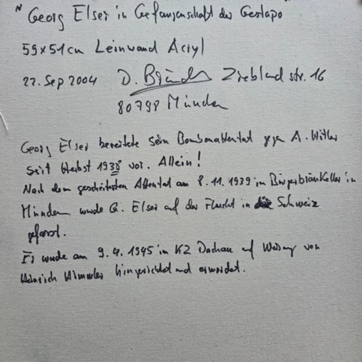 Georg Elser in Gefangenschaft der Gestapo- Gemälde von Dieter Brändle